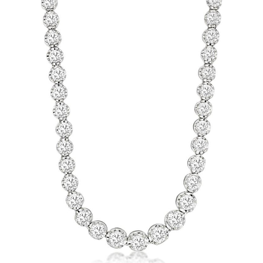14K White Gold Tennis Necklace with 4-Prong Set Brilliant Round Diamonds - 5.20 Carat Total Diamond Weight - Royal Jewelry
