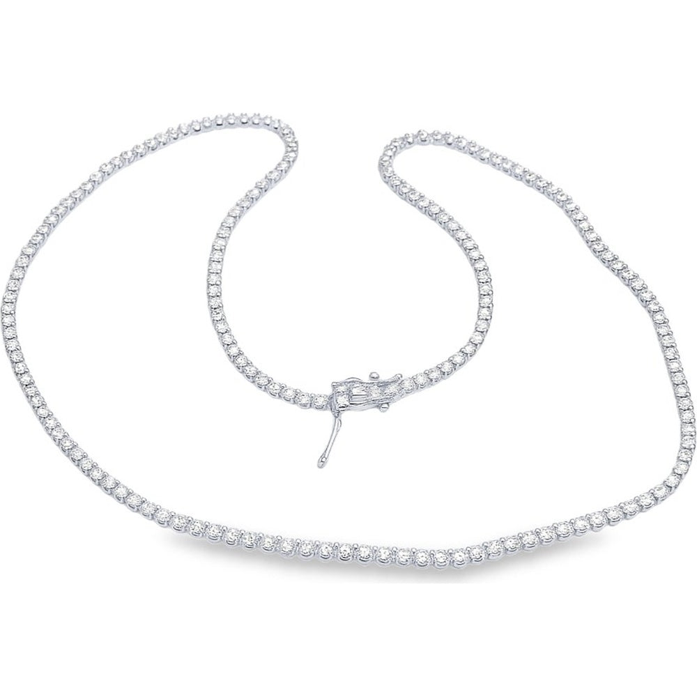 14K White Gold Tennis Necklace with 4-Prong Set Round Diamonds - 4.32 Carat Total Diamond Weight by Auriventus