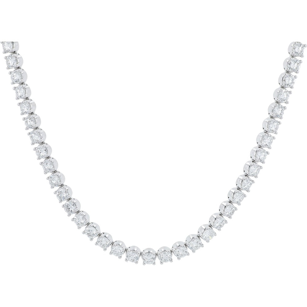 14K White Gold Tennis Necklace with 4-Prong Set Round Lab Grown Diamonds - 20.50 Carat Total Diamond Weight