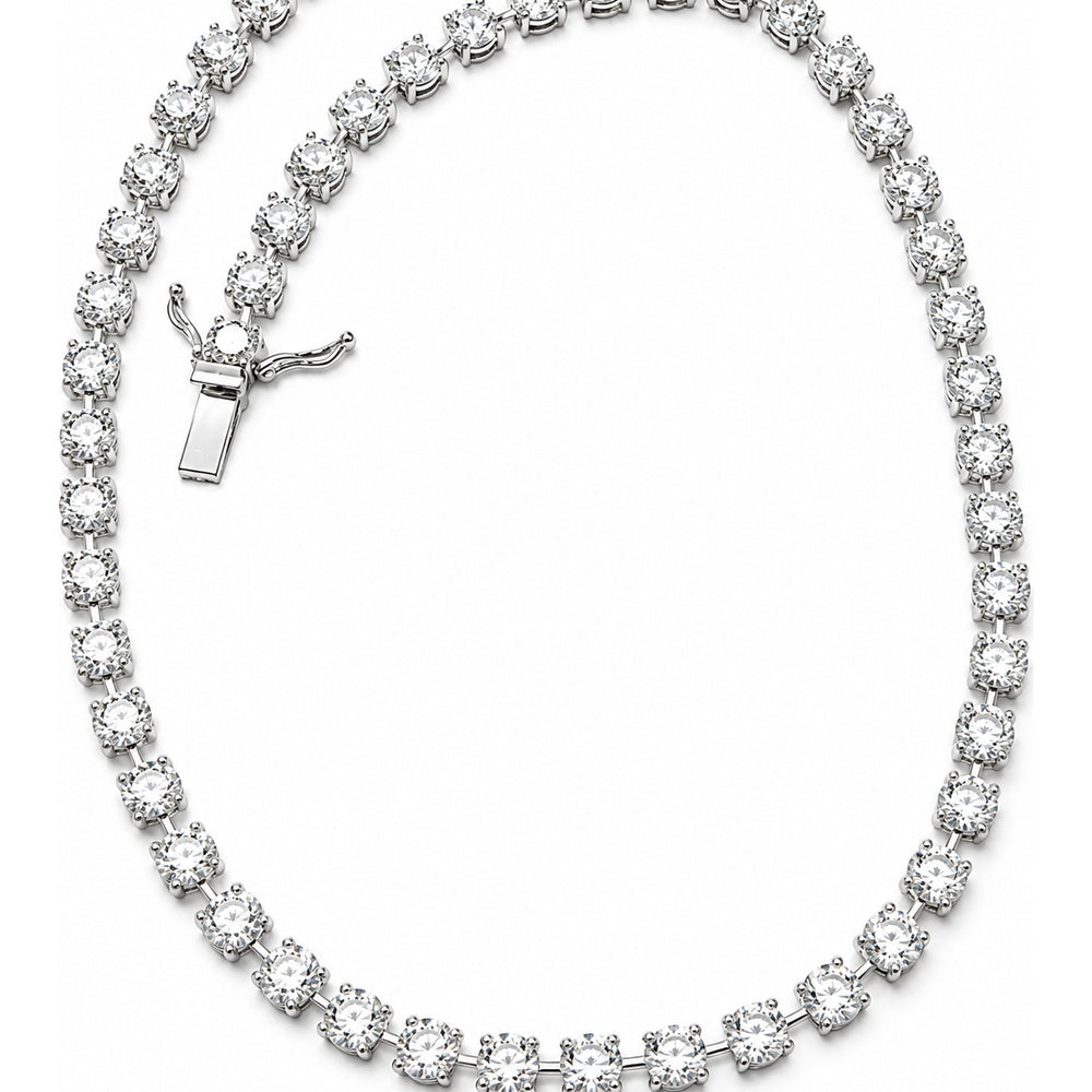 14K White Gold Tennis Necklace with 4-Prong Set Round Lab-Grown Diamonds - 31.52 Carat Total Diamond Weight by Auriventus