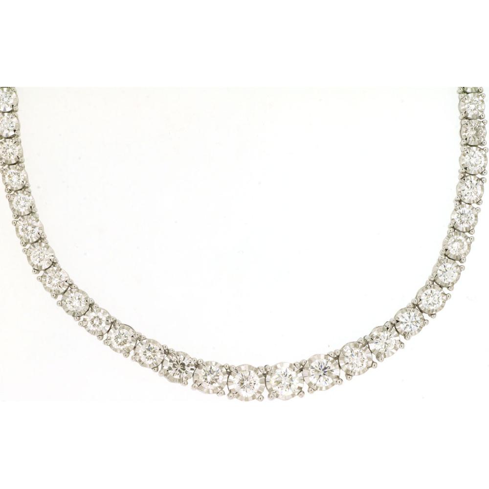 14K White Gold Tennis Necklace with 7 Carats of Round Prong-Set Diamonds