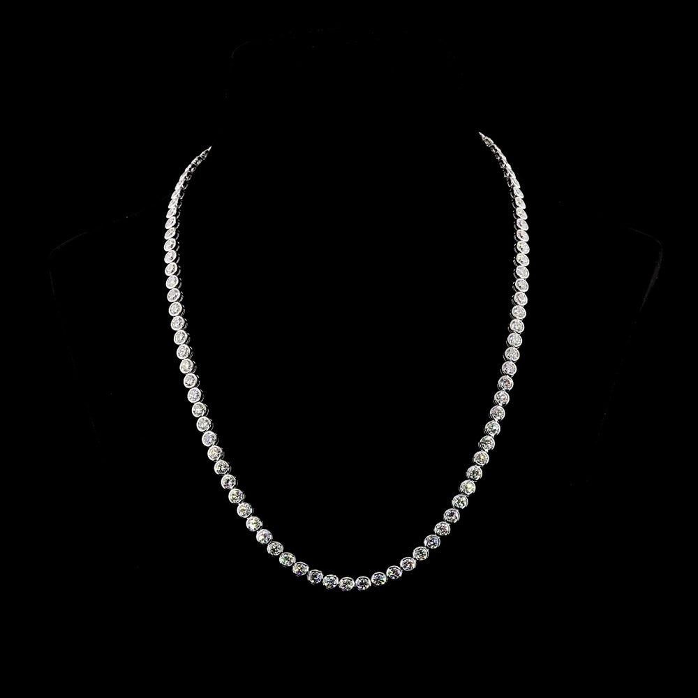 14K White Gold Tennis Necklace with 83 Bezel-Set Round Lab Diamonds - 25.2 Carat Total Weight, E-F Color VS2 Clarity - Covaloro Fine Jewelry