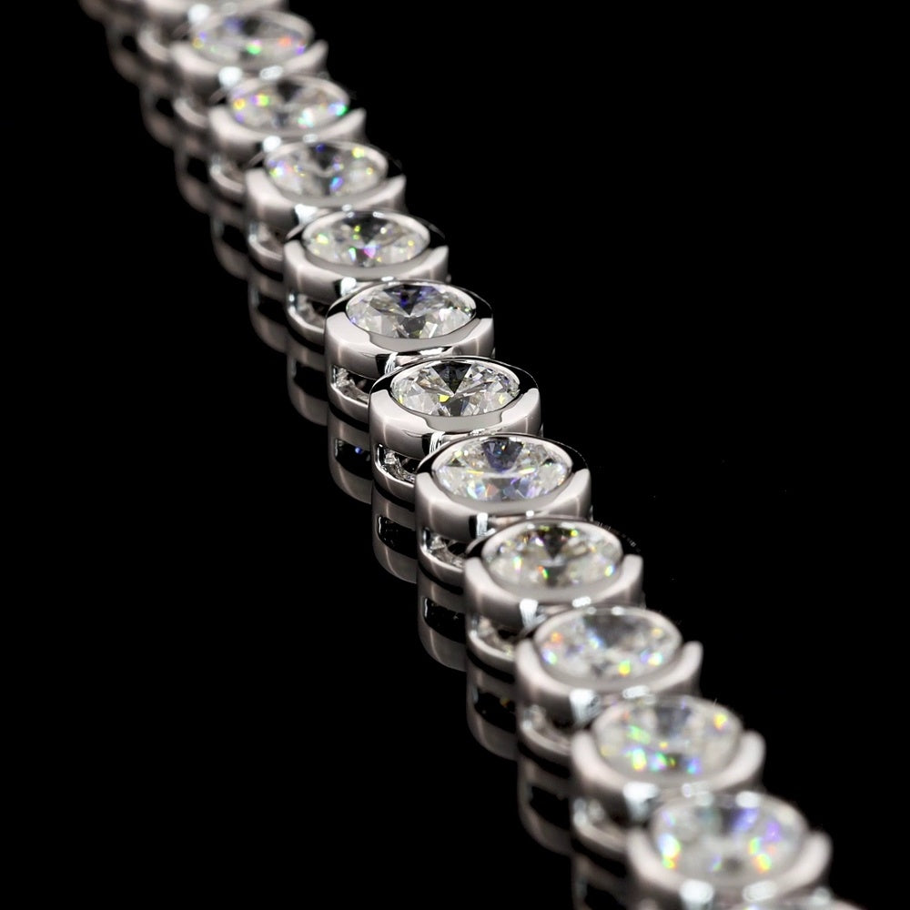 14K White Gold Tennis Necklace with 83 Bezel-Set Round Lab Diamonds - 25.2 Carat Total Weight, E-F Color VS2 Clarity - Covaloro Fine Jewelry