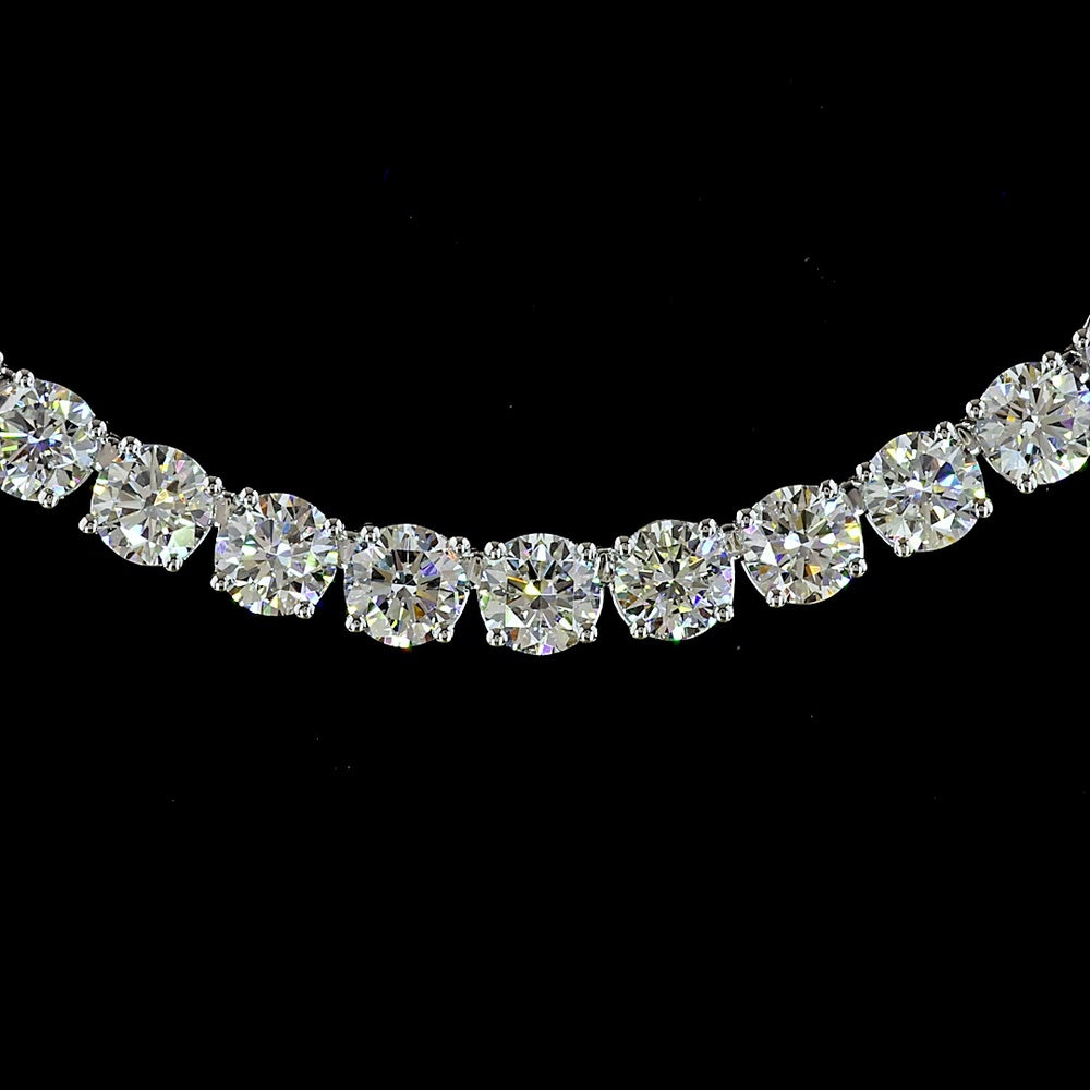 14K White Gold Tennis Necklace with 95 Round Brilliant and 8 Marquise Cut Lab Diamonds - 25.03 Carat Total Weight - Covaloro Fine Jewelry