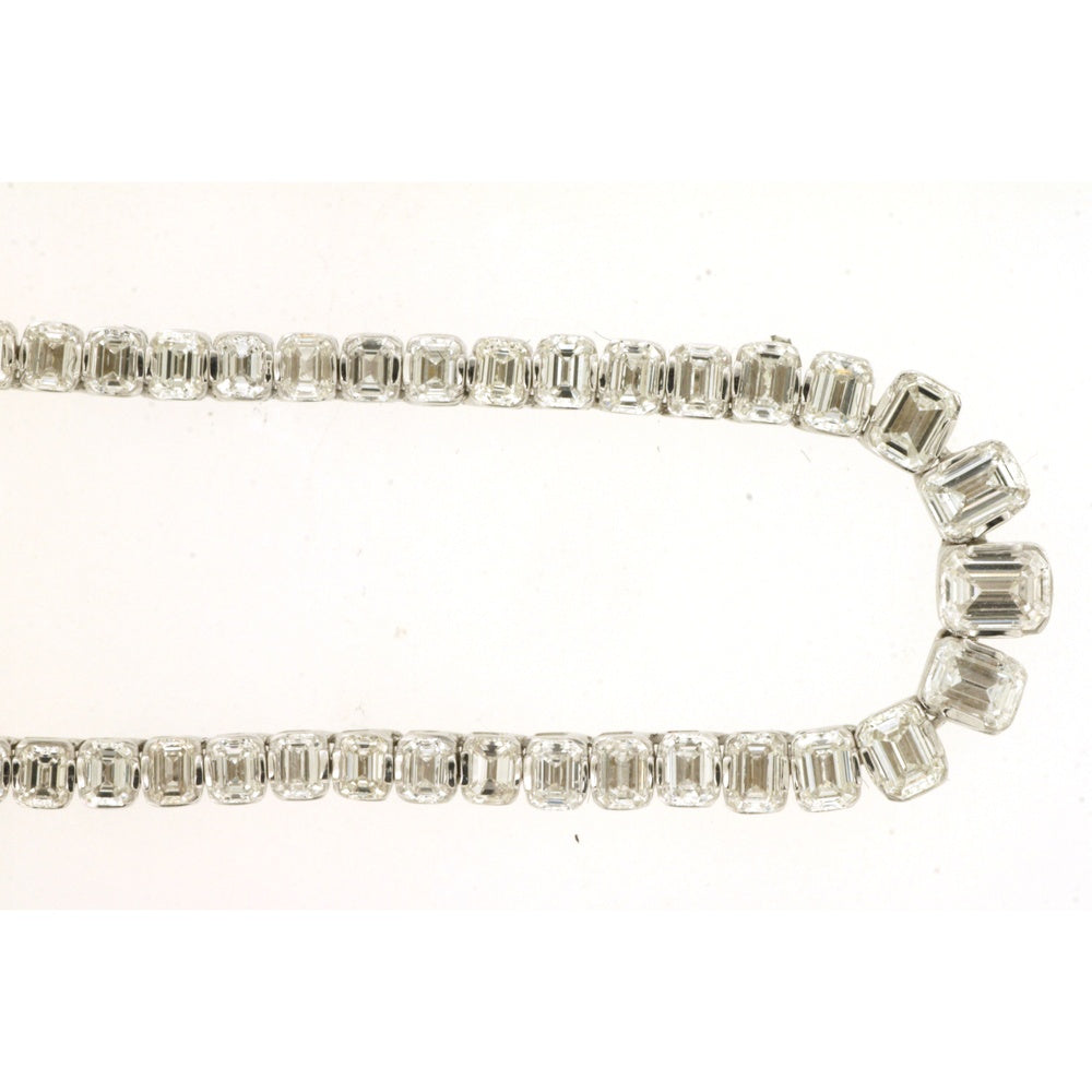 14K White Gold Tennis Necklace with Bezel-Set Emerald Cut Diamonds - 4.60 Carat Total Diamond Weight - Royal Jewelry