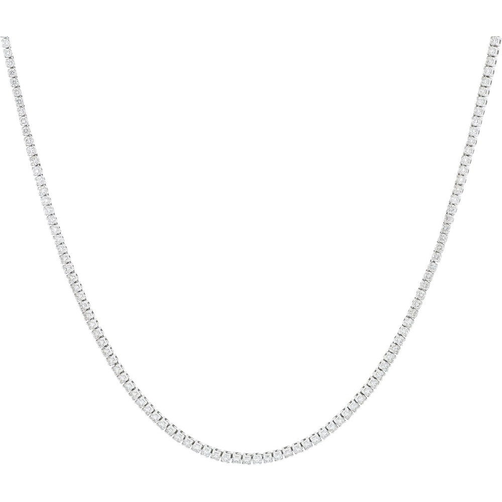 14K White Gold Tennis Necklace with Prong-Set Round Lab Grown Diamonds - 5.00 Carat Total Diamond Weight