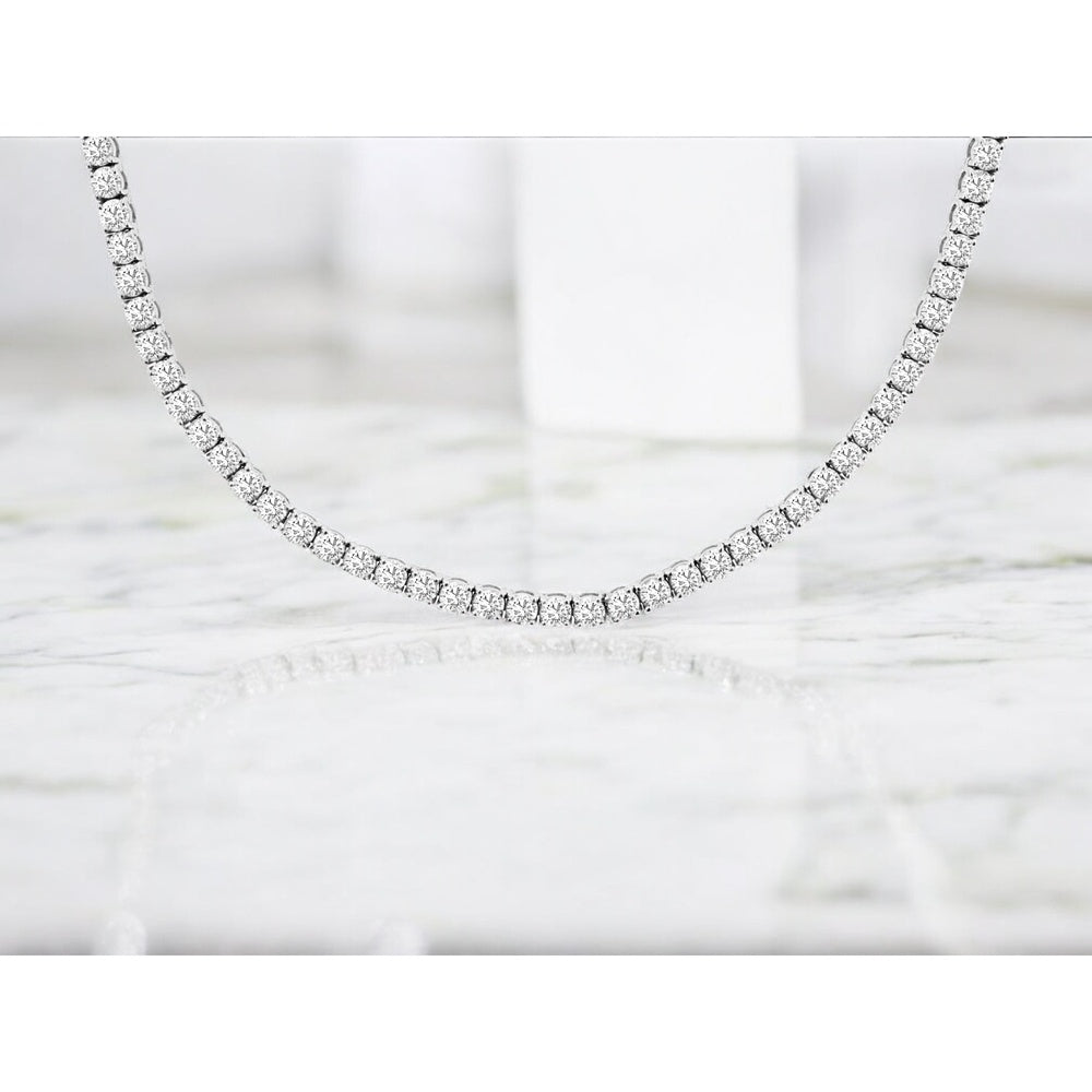 14K White Gold Tennis Necklace with Prong-Set Round Lab Grown Diamonds - 9.25 Carat Total Diamond Weight - Royal Jewelry
