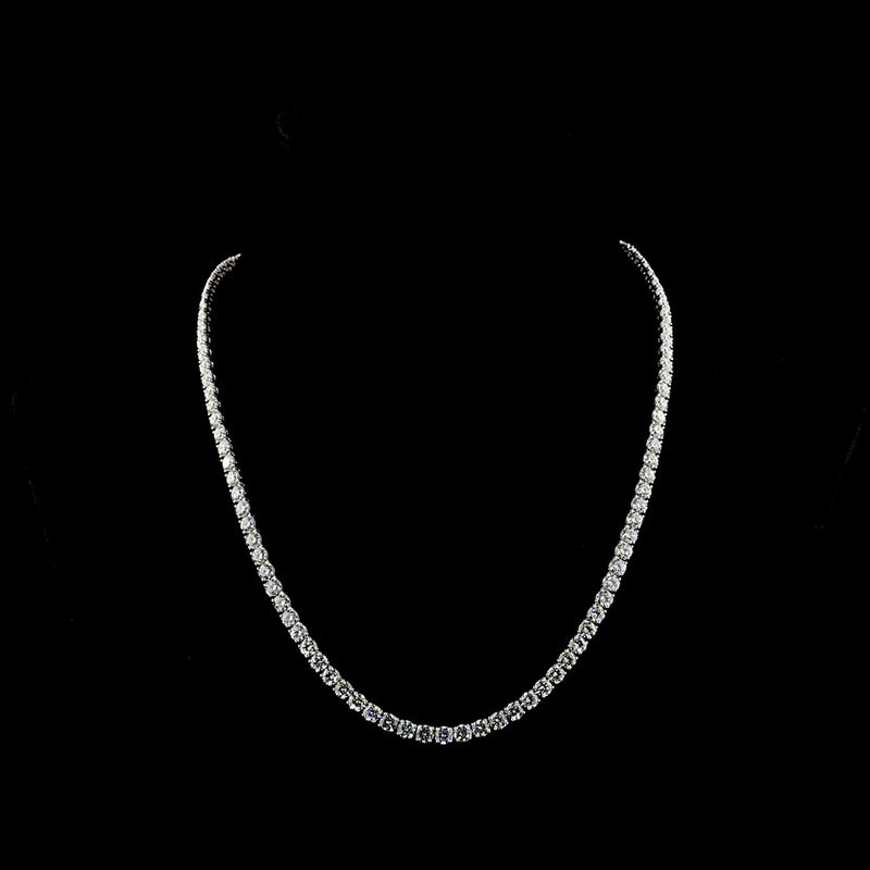 14K White Gold Tennis Necklace with Round and Marquise Lab Diamonds - 24.92 Carat Total Weight - Covaloro Fine Jewelry