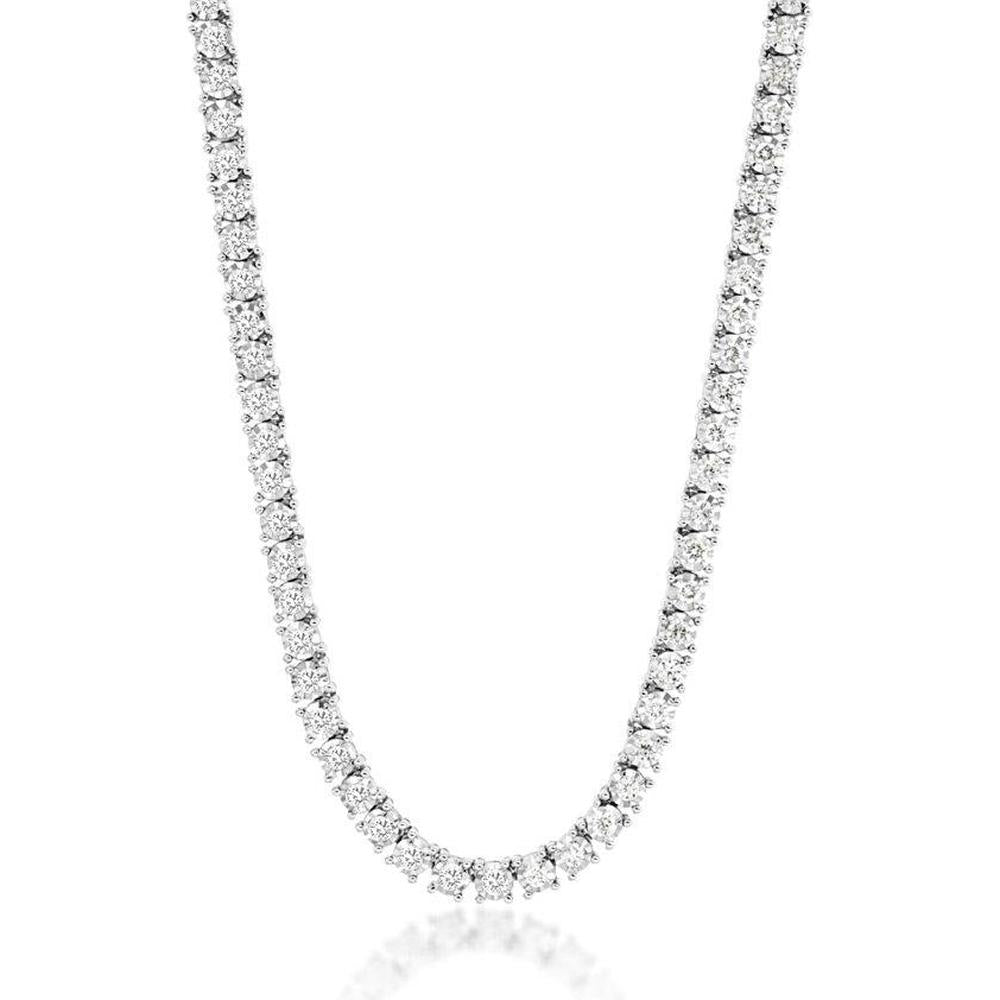 14K White Gold Tennis Necklace with Round Diamonds - 2.00 Carat Total Diamond Weight - Royal Jewelry