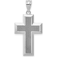 14K White Gold Textured and Polished Cross Pendant with Rhodium Plating - Timeless Religious Jewelry by Oro Pregiato