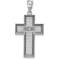 14K White Gold Textured and Polished Cross Pendant with Rhodium Plating - Timeless Religious Jewelry by Oro Pregiato