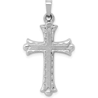 14K White Gold Textured and Polished Fleur de lis Cross Pendant - 32.5mm Length by Oro Pregiato