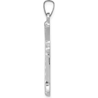 14K White Gold Textured and Polished Fleur de lis Cross Pendant - 32.5mm Length by Oro Pregiato