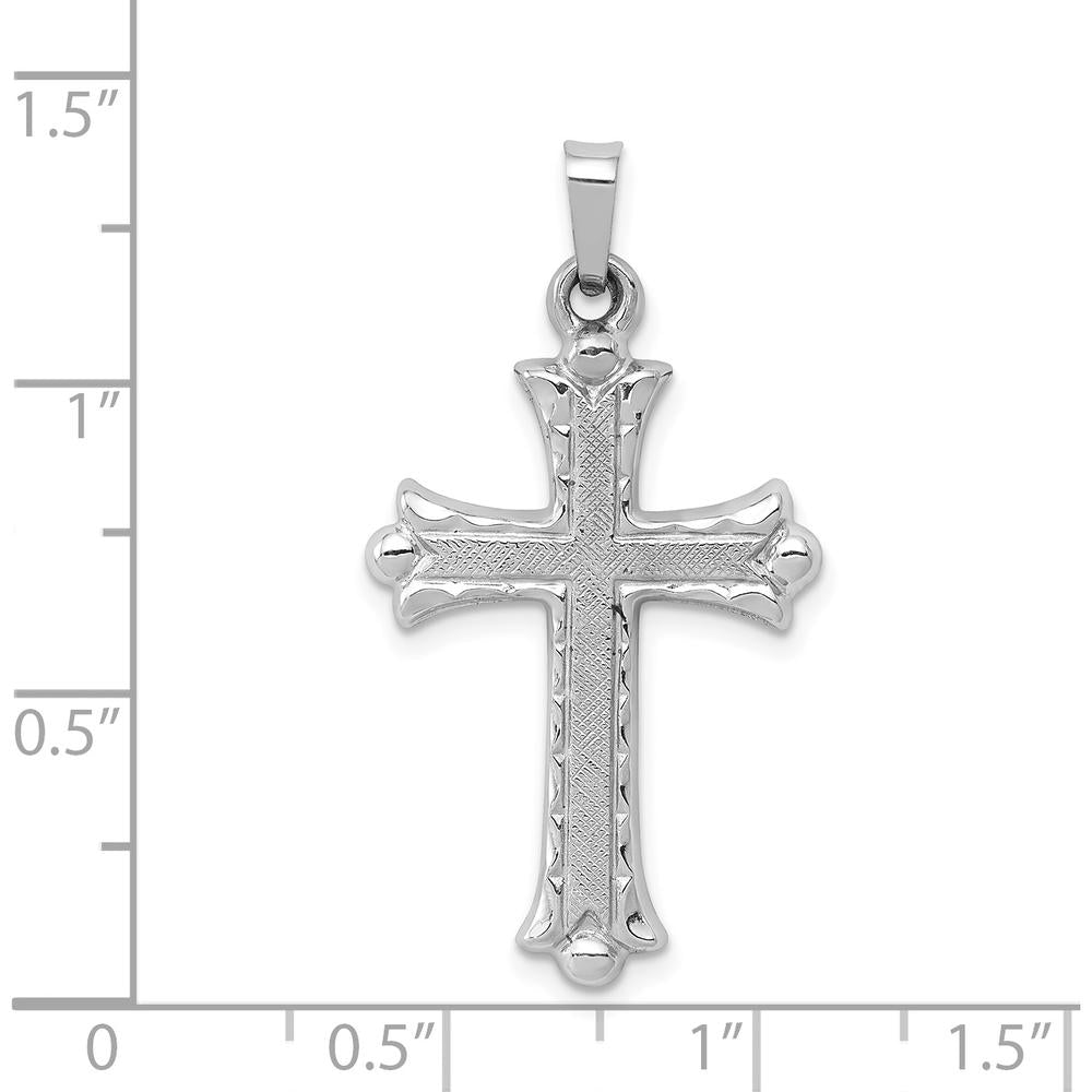 14K White Gold Textured and Polished Fleur de lis Cross Pendant - 32.5mm Length by Oro Pregiato