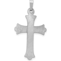 14K White Gold Textured and Polished Fleur de lis Cross Pendant - 32.5mm Length by Oro Pregiato
