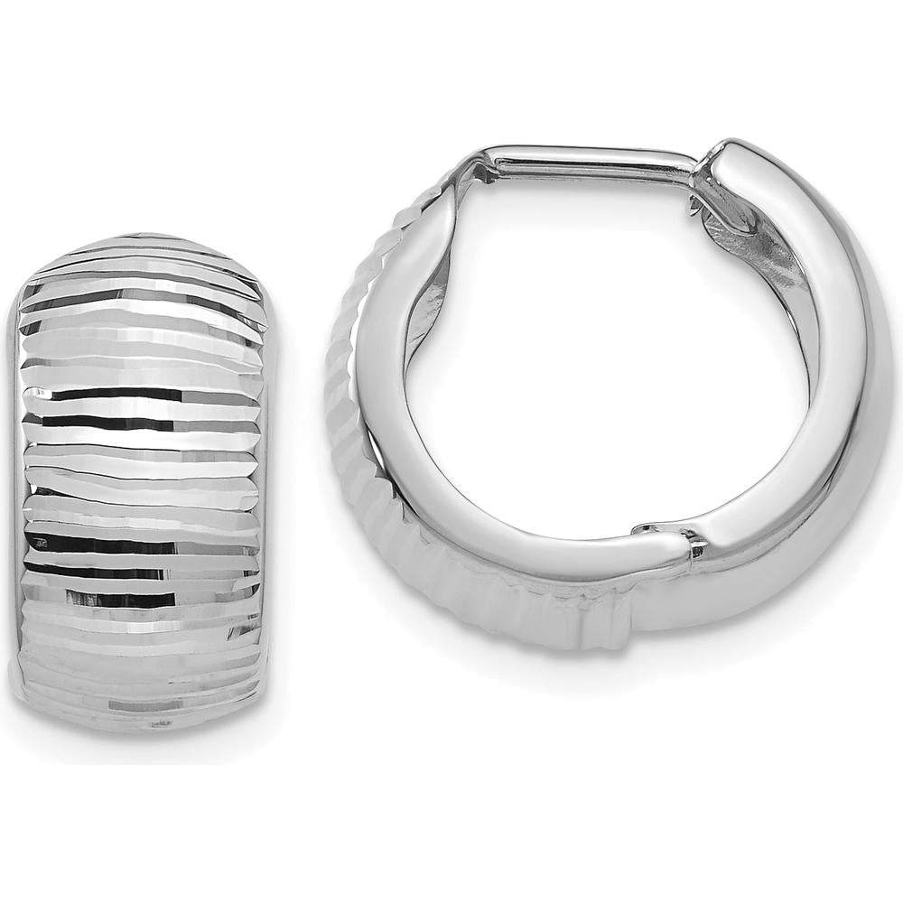 14K White Gold Textured and Polished Hinged Hoop Earrings - Elegant and Timeless Design by 0
