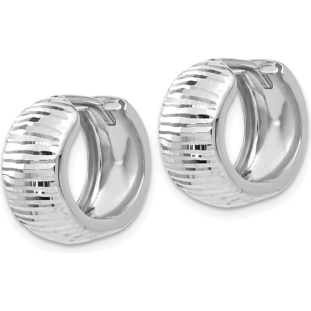14K White Gold Textured and Polished Hinged Hoop Earrings - Elegant and Timeless Design by 0