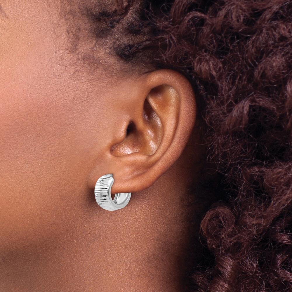 14K White Gold Textured and Polished Hinged Hoop Earrings - Elegant and Timeless Design by 0
