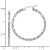 14K White Gold Textured and Polished Hoop Earrings with Rhodium Plating - 34.5mm by 0