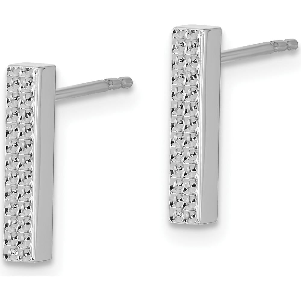14K White Gold Textured Bar Stud Earrings with Rhodium-Plated Finish by 0