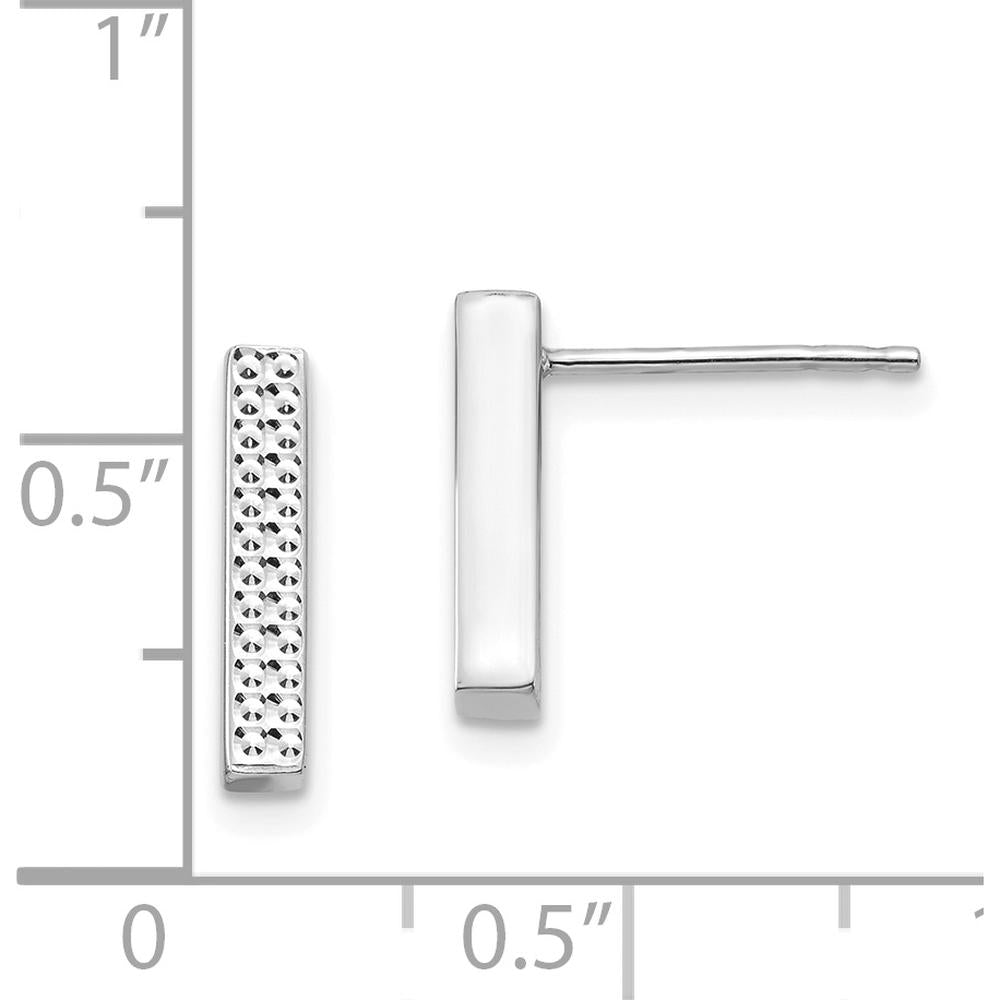 14K White Gold Textured Bar Stud Earrings with Rhodium-Plated Finish by 0