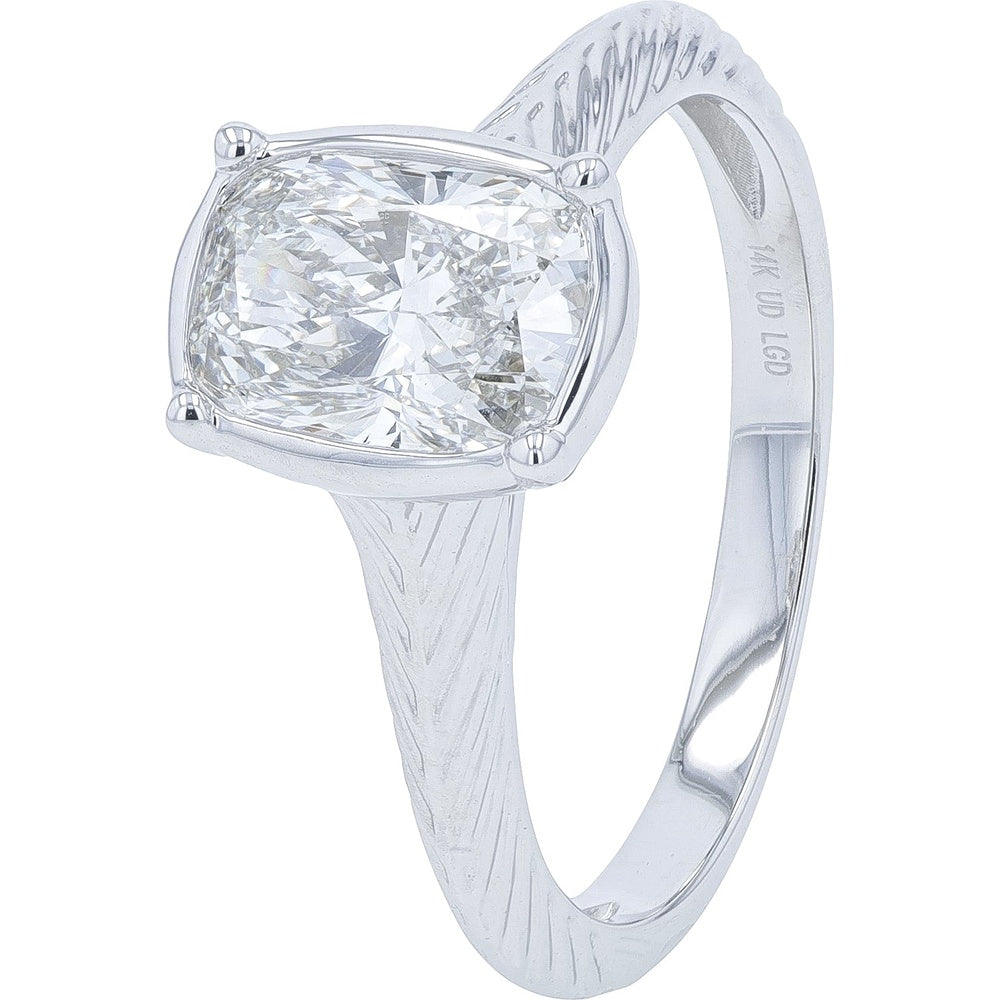 14K White Gold Textured Bark Engagement Ring with Elongated Cushion Lab Grown Diamond - 1.50 Carat Total Diamond Weight