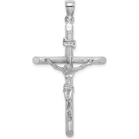 14K White Gold Textured Crucifix Charm - 47mm Length, Rhodium Plated by Oro Pregiato