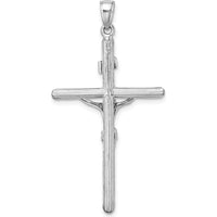 14K White Gold Textured Crucifix Charm - 47mm Length, Rhodium Plated by Oro Pregiato