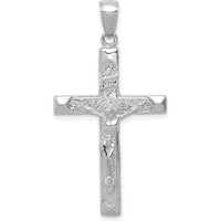 14K White Gold Textured Crucifix Pendant with Polished Finish - Rhodium Plated by Oro Pregiato