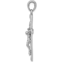 14K White Gold Textured Crucifix Pendant with Polished Finish - Rhodium Plated by Oro Pregiato