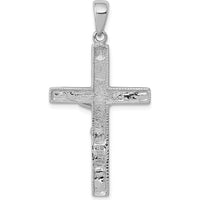 14K White Gold Textured Crucifix Pendant with Polished Finish - Rhodium Plated by Oro Pregiato