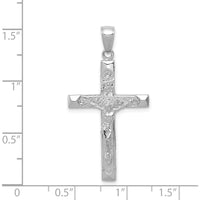 14K White Gold Textured Crucifix Pendant with Polished Finish - Rhodium Plated by Oro Pregiato