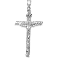 14K White Gold Textured INRI Crucifix Pendant with Rhodium Plating - 52mm Length by Oro Pregiato