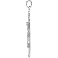 14K White Gold Textured INRI Crucifix Pendant with Rhodium Plating - 52mm Length by Oro Pregiato