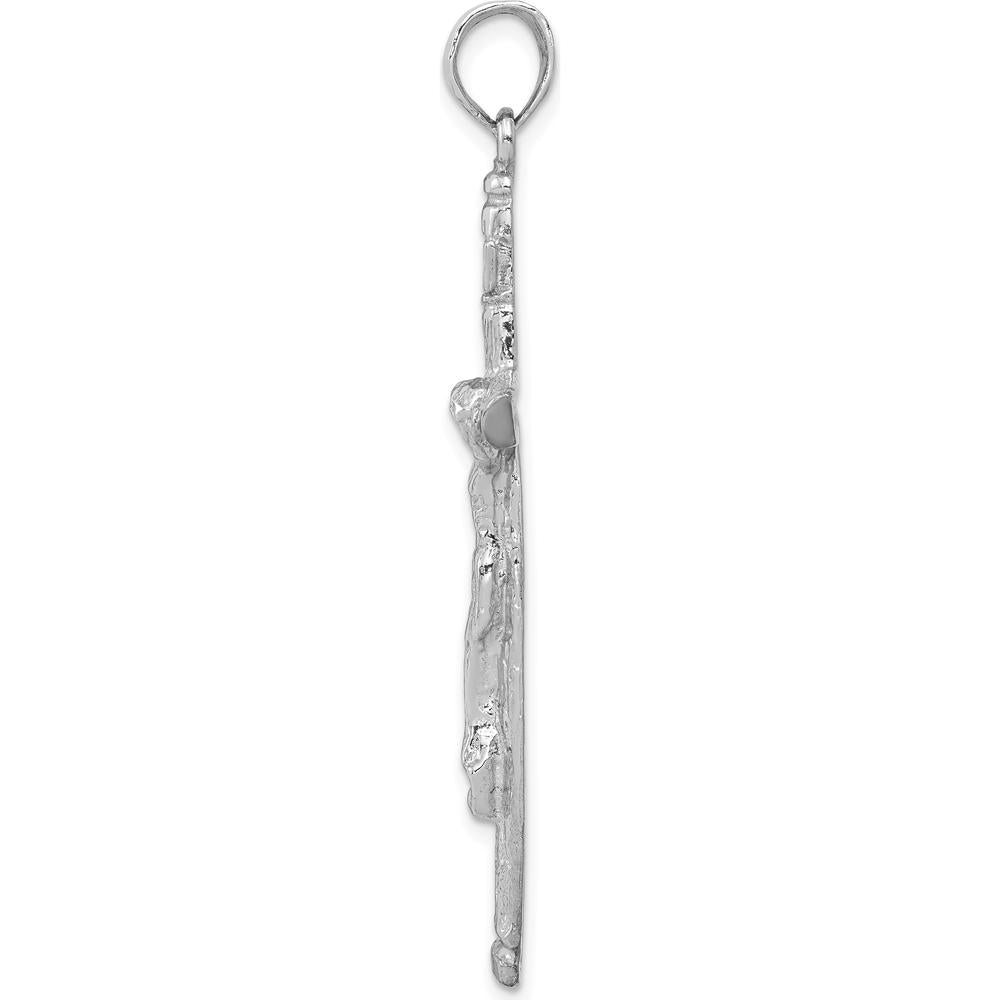 14K White Gold Textured INRI Crucifix Pendant with Rhodium Plating - 52mm Length by Oro Pregiato