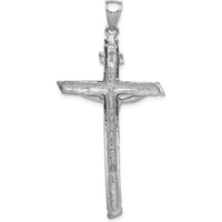 14K White Gold Textured INRI Crucifix Pendant with Rhodium Plating - 52mm Length by Oro Pregiato