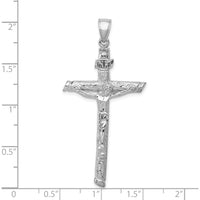 14K White Gold Textured INRI Crucifix Pendant with Rhodium Plating - 52mm Length by Oro Pregiato