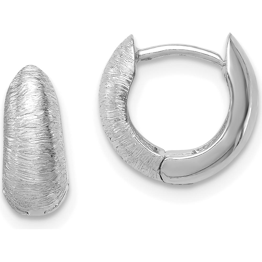 14K White Gold Textured Medium Hoop Earrings with Hinged Lock Closure by 0