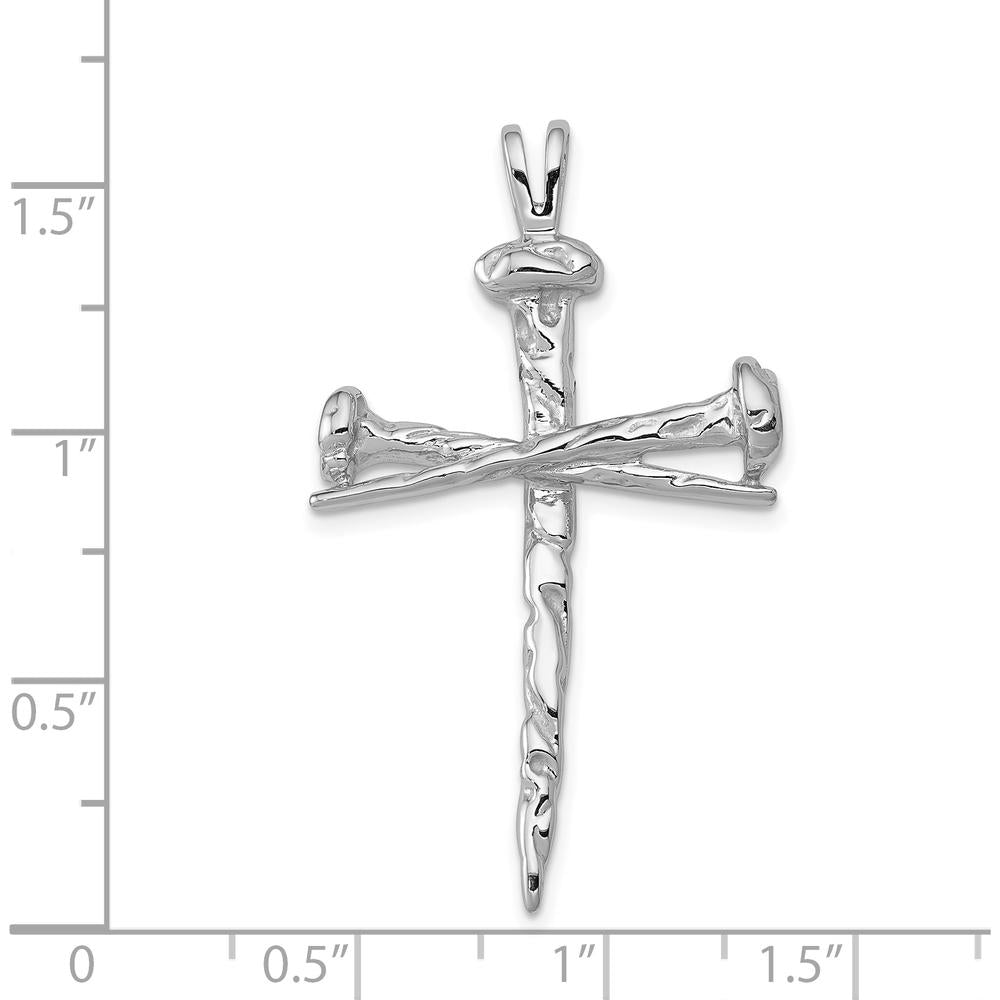 14K White Gold Textured Nail Cross Pendant - Rhodium Plated, 42mm Length by Oro Pregiato