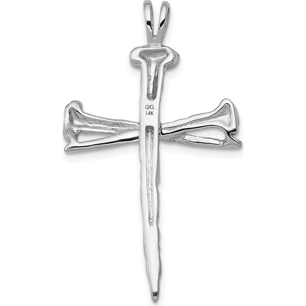 14K White Gold Textured Nail Cross Pendant - Rhodium Plated, 42mm Length by Oro Pregiato