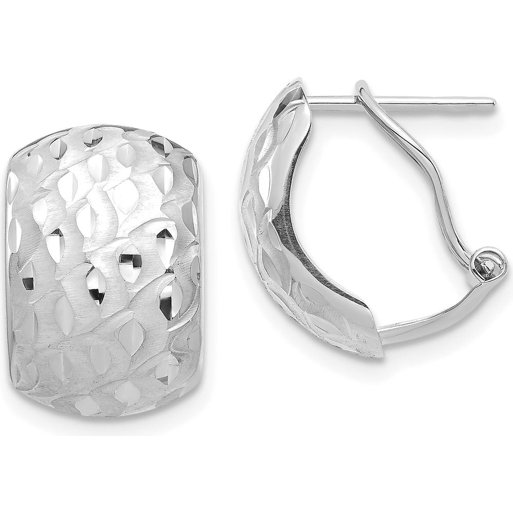 14K White Gold Textured Omega Back Earrings with Polished Rhodium Finish by 0