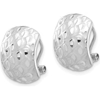 14K White Gold Textured Omega Back Earrings with Polished Rhodium Finish by 0