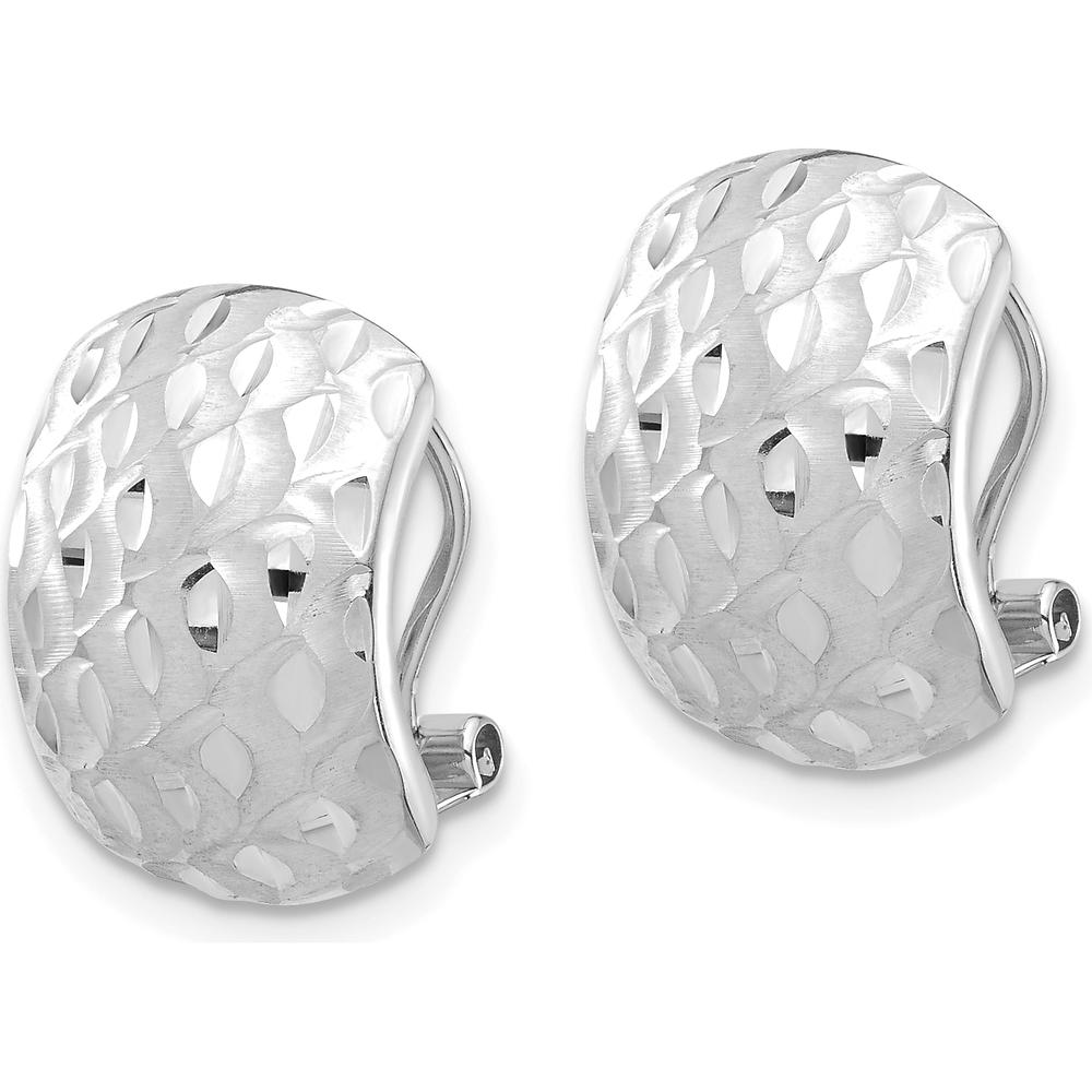 14K White Gold Textured Omega Back Earrings with Polished Rhodium Finish by 0