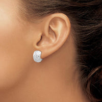14K White Gold Textured Omega Back Earrings with Polished Rhodium Finish by 0