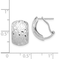 14K White Gold Textured Omega Back Earrings with Polished Rhodium Finish by 0