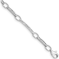 14K White Gold Textured Oval and Bar Link Bracelet - 7.25" by Oro Pregiato