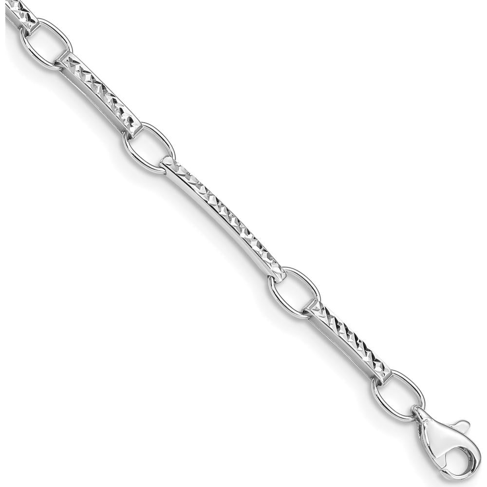 14K White Gold Textured Oval and Bar Link Bracelet - 7.25" by Oro Pregiato