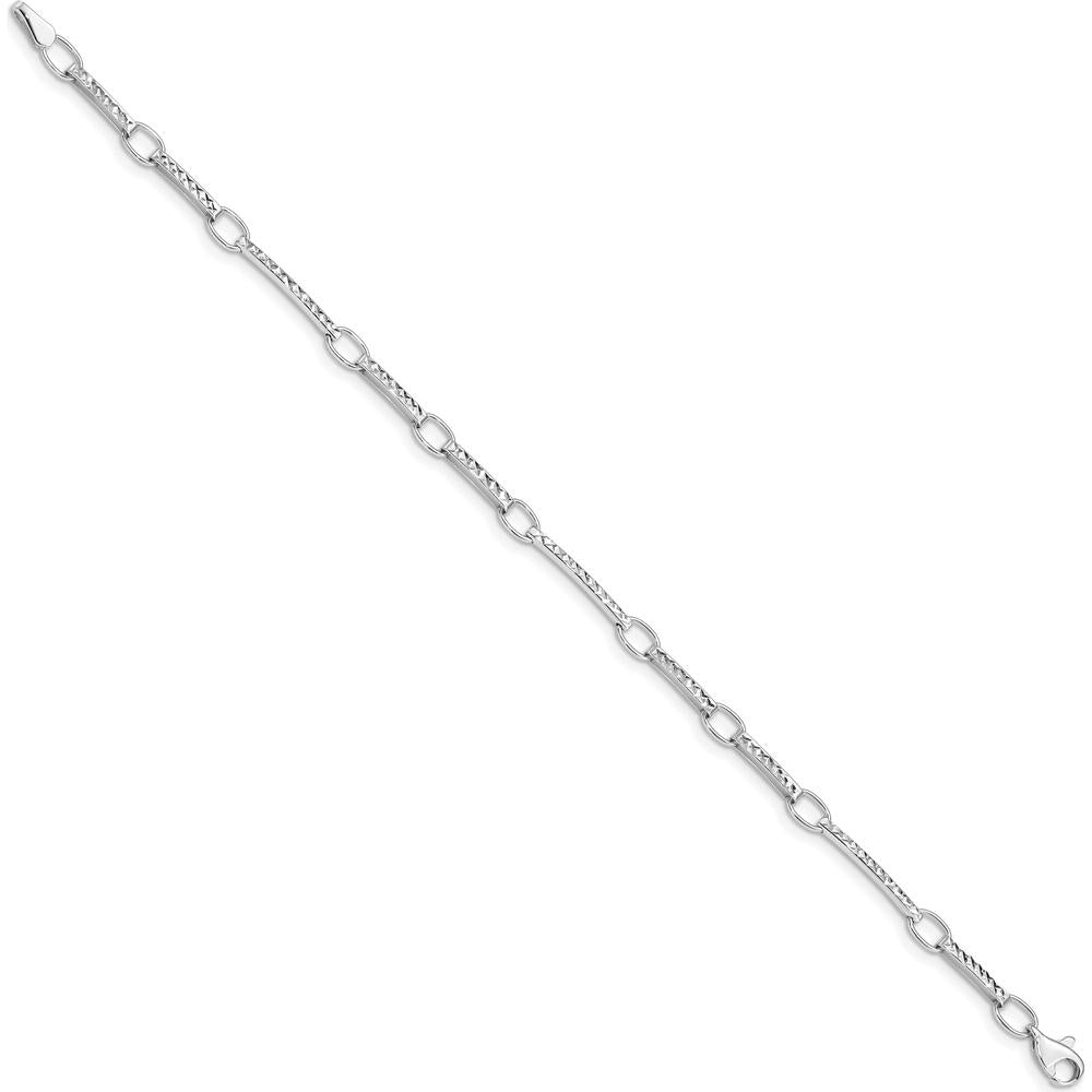 14K White Gold Textured Oval and Bar Link Bracelet - 7.25" by Oro Pregiato