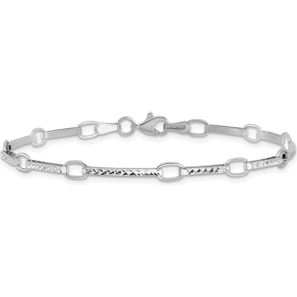 14K White Gold Textured Oval and Bar Link Bracelet - 7.25" by Oro Pregiato