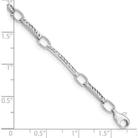 14K White Gold Textured Oval and Bar Link Bracelet - 7.25" by Oro Pregiato